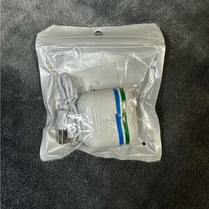 White Portable Bluetooth Speaker with Green & Blue Trim